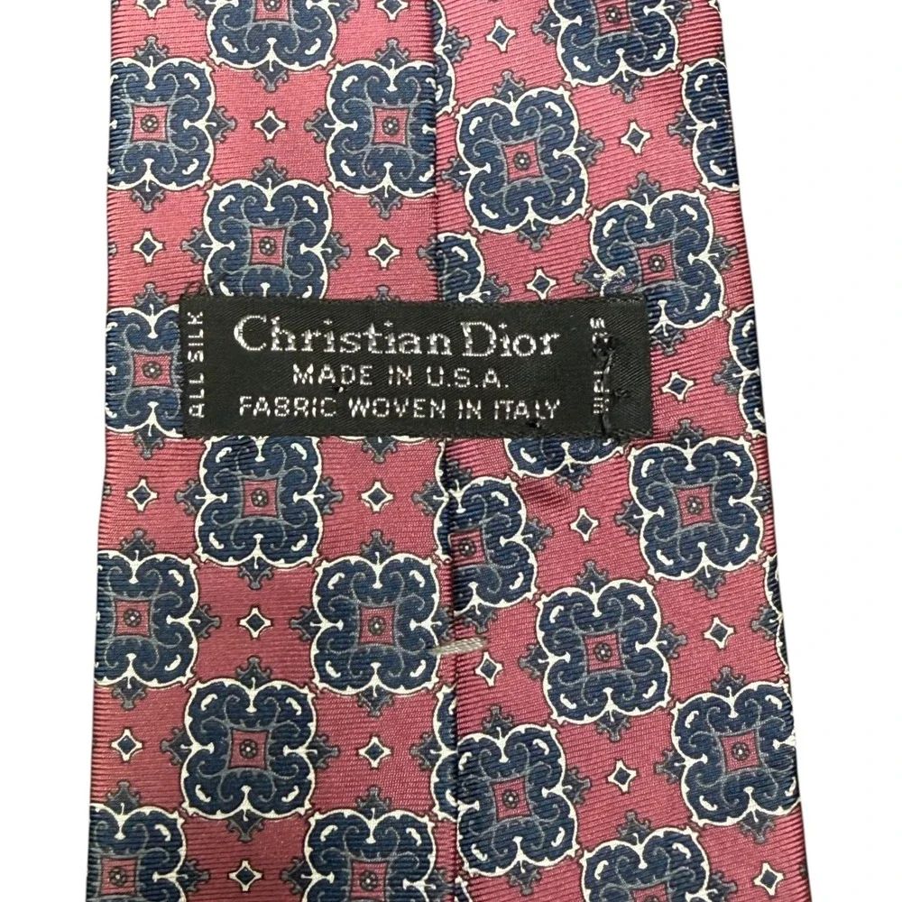 Christian Dior Necktie Mens OS Pink Geometric Medallion Silk Italian Fabric Tie